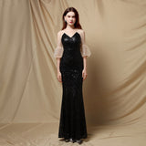 Msddl  Women Sequins V-Neck Formal Dresses Wedding Mermaid Party Dress  Long Sleeve Off Shoulder Floor-Length Prom Vestidoes 2023 New