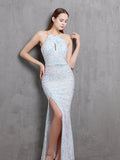 Msddl  New  Halter Neck Sexy High Slite Cocktail Dress Sleeveless Shinning Sequins Party Dresses Slim Lady Formal Prom Gowns 2023