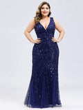 Msddl  Plus Size Sleeveless Cocktail Dress V Neck  Back Mermaid Party Prom Gowns Tulle Sequins Full Estidoes Women