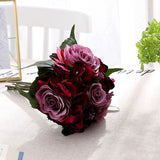 Msddl Bridal Bouquet Wedding Accessories for Bridesmaid Silk Rose Hydrangea Burgundy Artificial Flowers Marriage Party Home Decoration