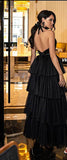 Msddl  Elegant High Quality Evening Dress A-Line Halter Neck Sleeveless Tiered Tulle Sexy Backless Belt Celebrity Gown Prom Party Wear