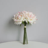 Msddl Simulation 5 Head Curled Edges Rose Bouquet Real Touch Flowers Artificial Wedding Decorative Flowers Hand Holding Fake Bouquet