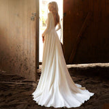 Msddl Back to school Wedding Dress Long Sleeve Deep V-Neck 2023 Fashion Custom Made Sweep Train A Line Backless Bridal Gowns