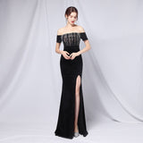 Msddl  2023 New Elegant Strapless Velour Evening Party Dress Burgundy Sequin Velvet Maxi Dress Women Off Shoulder Long Prom Dresses