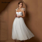 Msddl Back to school Smileven Ivory Sweetheart Neck Wedding Dress 2023 Spaghetti Straps Tea Length Bridal Dresses 2023 Corset Wedding Gowns