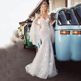 Msddl Back to school Smileven Mermaid Wedding Dress Strapless Lorie 2023 Lace Appliques Detachable Sleeves Boho Bridal Gowns Wedding Gowns