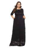 Msddl  Plus Size 6Xl O-Neck Lace Evening Dress Hollowed Out Prom Gown Have Pockets Formal Dress Half Sleeve Robe XUCTHHC 2023 New Dress