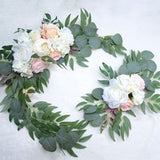 Msddl 2pcs Peony Artificial Wedding Flower Wall Arrangement Arch Backdrop Wedding Decoration Artificial Rose Wreath Door Threshold Decor White