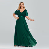 Msddl  Plus Size Women Chiffon Evening Dress Ruffe Sleeve A Line Wedding Party Dresses Floor Length V Neck Robe De Soriee Prom Gowns