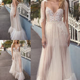 Msddl Spaghetti Straps Beach Wedding Dress Lorie 2023 Lace Appliques Illusion Boho Bridal Gowns Vestido De Novia Wedding Gowns