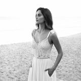 Msddl Back to school Smileven 2 Piece Lace Boho Wedding Dress 2023 Spaghetti Neck Beads Backless Bride Gowns Sweep Train Beach Chiffon Wedding Dress