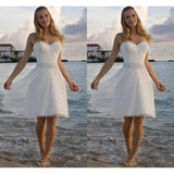 Msddl Back to school High Quality Sweetheart Rhinestone Tulle Casual Beach Wedding Dresses A Line Short Bridal Gowns Short Wedding Gowns