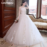 Msddl Back to school Vestido De Noiva Appliques Lace Flowers Princess Light Champagne Wedding Dresses 2023 Strapless Train Ball Gown Bridal Dress