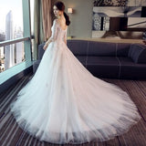 Msddl Back to school Ladybeauty 2023 New Simple Appliques Wedding Dress 3/4 Sleeve Lace Up Back Bride Wedding Gown