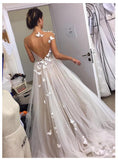 Msddl Back to school Boho Wedding Dress 2023 3D Flowers Butterfly Beach Bride Dresses Illusion Back Puff Tulle Wedding Gowns Backless Floor Length