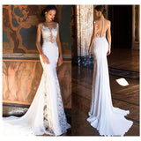 Msddl Back to school 2023 White Lace Beach Wedding Dresses Lace Appliques Lorie Mermaid Bride Gowns Sexy See Through Floor Length Wedding Gowns