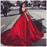 Msddl Back to school Smileven Red Ball Gown Wedding Dress Lace Bridal Dress Off The Shoulder Sexy Lace Up Back Wedding Gowns Floor Length