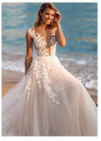 Msddl Back to school Lorie Boho Wedding Dress 2023 Lace Appliques Beach Bride Dresses Illusion Back Puff Tulle Wedding Gowns Backless Floor Length