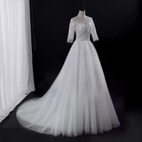 Msddl Back to school Ladybeauty 2023 New Simple Appliques Wedding Dress 3/4 Sleeve Lace Up Back Bride Wedding Gown