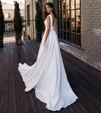 Msddl Back to school Smileven Wedding Dress A Line Deep V Neck Bridal Dress Backless With Crystal Sash Vestidos De Novia Wedding Gowns Boho 2023