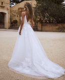 Msddl A Line Wedding Dress 2023 Spaghetti Straps Lace Bride Dress Sexy Boho Backless Vestido De Casamento Appliques Wedding Gowns