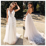 Msddl Back to school Wedding Dress Spaghetti Straps Backless Lacing Back Bride Dress Elegant Garden Country Lace Appliques Wedding Gowns