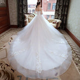 Msddl Back to school Vestido De Noiva Appliques Lace Flowers Princess Light Champagne Wedding Dresses 2023 Strapless Train Ball Gown Bridal Dress