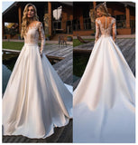 Msddl Back to school Elegant Lace Wedding Dress Vestidos De Novia 2023 Simple A Line Bridal Dress O-Neck Sexy Romantic Floor Length Wedding Gowns