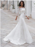 Msddl Back to school Lace Mermaid Wedding Dress 3/4 Sleeves High Quality Appliques Bride Dress Elegant Vintage Lace Backless Bridal Gown