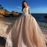 Msddl Back to school Smileven Princes Wedding Dresses Champagne A Line Beach Lace Bride Dresses Robe De Mariee Wedding Gowns