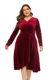 Msddl  Women's Retro Velvet Long Sleeve V-Neck A-Line Cocktail Dress Burgundy Long Sleeve Party Dress 2023 New  Short Prom Dress