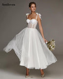 Msddl Back to school Smileven Ivory Sweetheart Neck Wedding Dress 2023 Spaghetti Straps Tea Length Bridal Dresses 2023 Corset Wedding Gowns