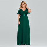 Msddl  Plus Size Women Chiffon Evening Dress Ruffe Sleeve A Line Wedding Party Dresses Floor Length V Neck Robe De Soriee Prom Gowns