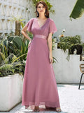 Msddl  Women Pink Bridesmaid Dresses Long Elegant A Line V Neck Ruffles Chiffon Formal Wedding Party Dress 2023 New Long Prom Dress