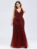 Msddl  Plus Size Sleeveless Cocktail Dress V Neck  Back Mermaid Party Prom Gowns Tulle Sequins Full Estidoes Women