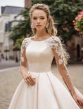 Msddl Back to school Smileven Princess Wedding Dress A Line Long Sleeve Robe De Mariée 3D Lace Appliques Open Back Wedding Gowns