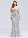 Msddl  Plus Size Sleeveless Cocktail Dress V Neck  Back Mermaid Party Prom Gowns Tulle Sequins Full Estidoes Women