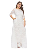 Msddl  Plus Size 6Xl O-Neck Lace Evening Dress Hollowed Out Prom Gown Have Pockets Formal Dress Half Sleeve Robe XUCTHHC 2023 New Dress