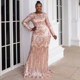 Msddl  Women 2023 New Sparkling Sequin Evening Dress Sexy O-Neck Rose Gold Long Sleeve Dress For Wedding Dress Vestidos De Fiesta De