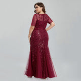 Msddl  Women Plus Size Sequin Mesh Embroidery Mermaid  Evening Dress Formal Short Sleeve Elegant Party Prom Gowns 2023 New Long Dress