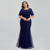 Msddl  Women Plus Size Sequin Mesh Embroidery Mermaid  Evening Dress Formal Short Sleeve Elegant Party Prom Gowns 2023 New Long Dress