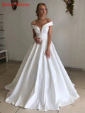 Msddl Back to school New Arrival Satin Wedding Dress Vestido De Noiva Robe De Soiree Bride To Be Vestidos De Fiesta Off The Shoulder