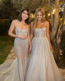 Msddl Shiny Sequined Wedding Dresses Spaghetti Straps Sweetheart Beach Bridal Dress A-Line & Mermaid Bridal Gowns