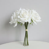 Msddl Simulation 5 Head Curled Edges Rose Bouquet Real Touch Flowers Artificial Wedding Decorative Flowers Hand Holding Fake Bouquet