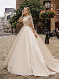 Msddl Back to school Smileven Princess Wedding Dress A Line Long Sleeve Robe De Mariée 3D Lace Appliques Open Back Wedding Gowns