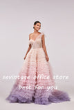 Msddl Colorful Tiered Ruffled Tulle Prom Dresses Beading Crystal Pleat Ruched Long Evening Gowns Wedding Party Dress