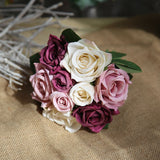 Msddl 9 Branch Rose Bouquet Artificial Flowers Wedding Bride Holding Flowers Home Decoration Floral Party Event Decor Layout Bouquet