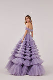 Msddl Lavender Tiered Prom Dresses Sweetheart Off the Shoulder Ruffled Long Evening Dress Lace-up Wedding Party Gown