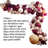 Msddl 124pcs/Set Pink Gold Confetti Skin Burgundy Balloons Garland Arch Kit Birthday Wedding Valentine's Day Anniversary Party Decor