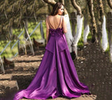 Msddl  Elegant Long Purple Satin Prom Dresses With Pockets A Line Simple Backless With Bow Custom Formal Party Evening Gowns